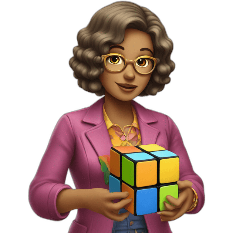 70s woman solving a rubix cube emoji