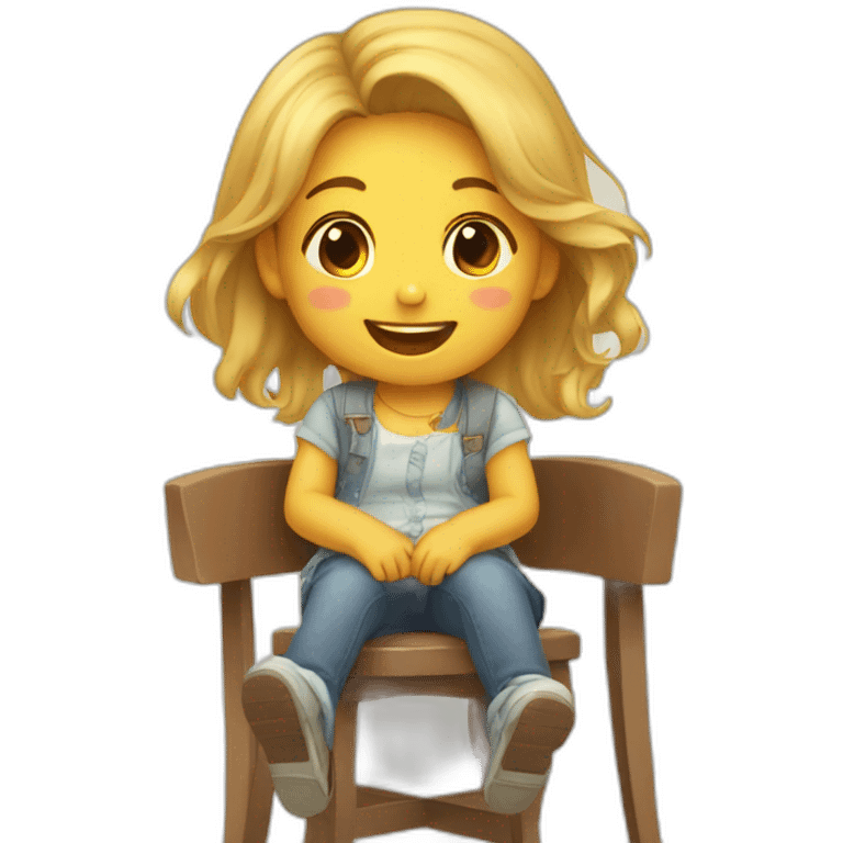 Kid girl setting on small chair laughing emoji