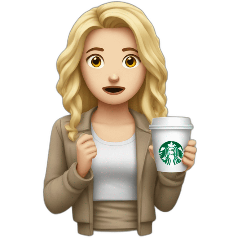 upset stressed anxious white girl holding starbucks emoji