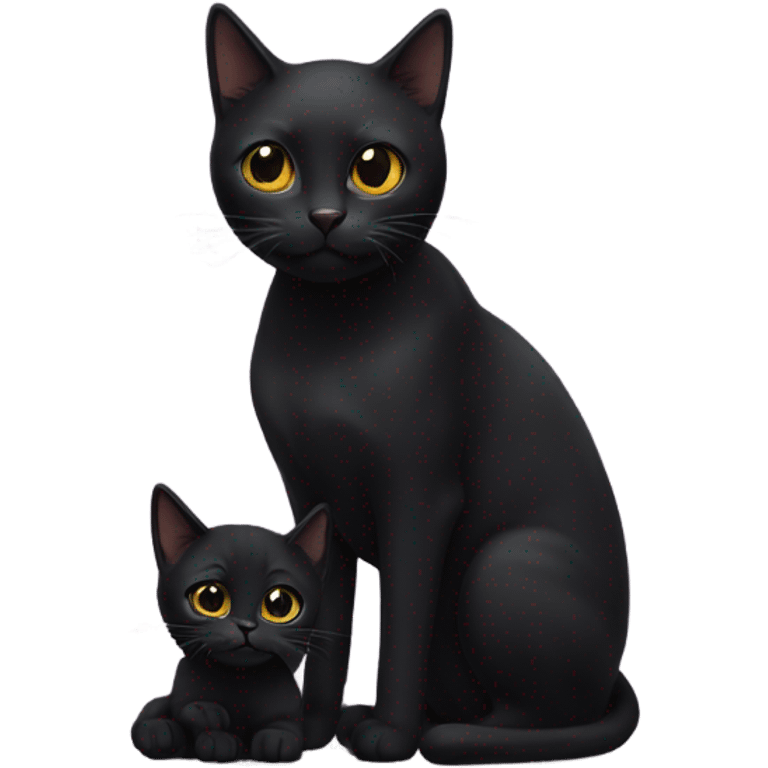 Black cat with her kitten  emoji