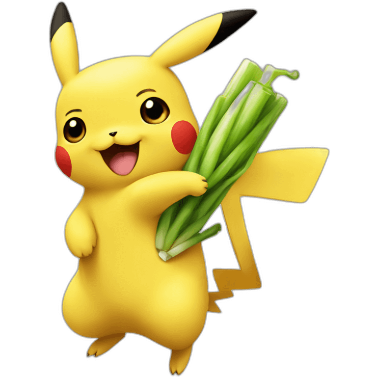 Pikachu holding a leek and swinging it around emoji