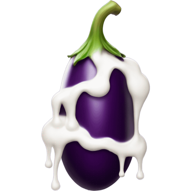 Eggplant emoji with white sauce dripping off the end emoji