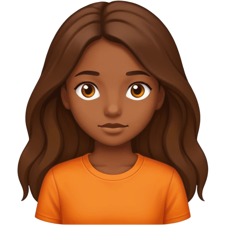 a girl whit brown and long hair, and orange shirt  emoji