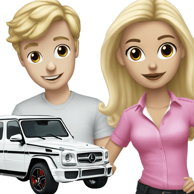 white boy with dark hair buying blonde girl pink Mercedes brabus emoji