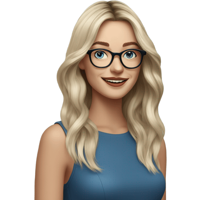 Shoulder length Balayage pale model lady with glasses and blue eyes happy  emoji