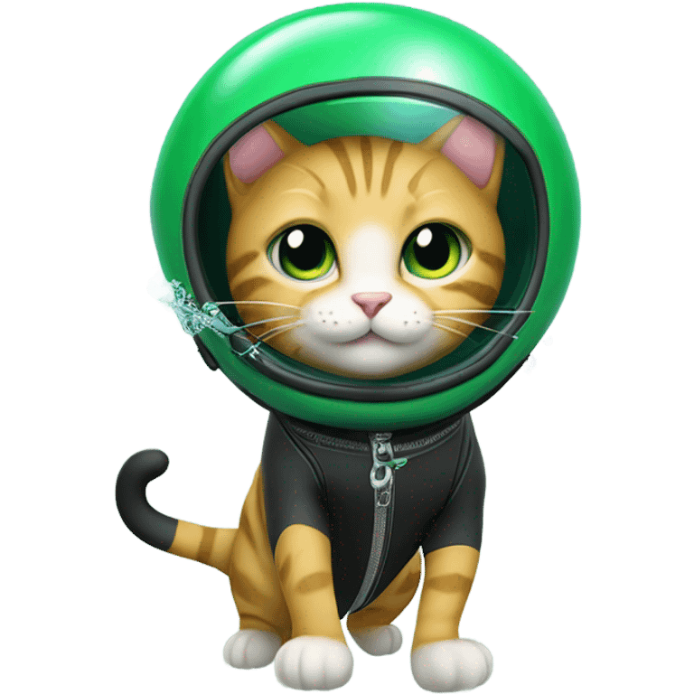 cat in green scuba gear blowing bubbles  emoji