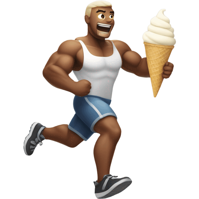 muscular man running on a steam of white ice cream emoji