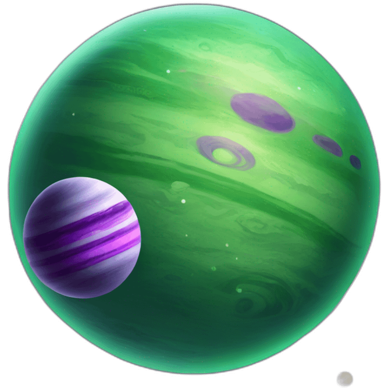 green planet with purple saturn rings and grey moon emoji