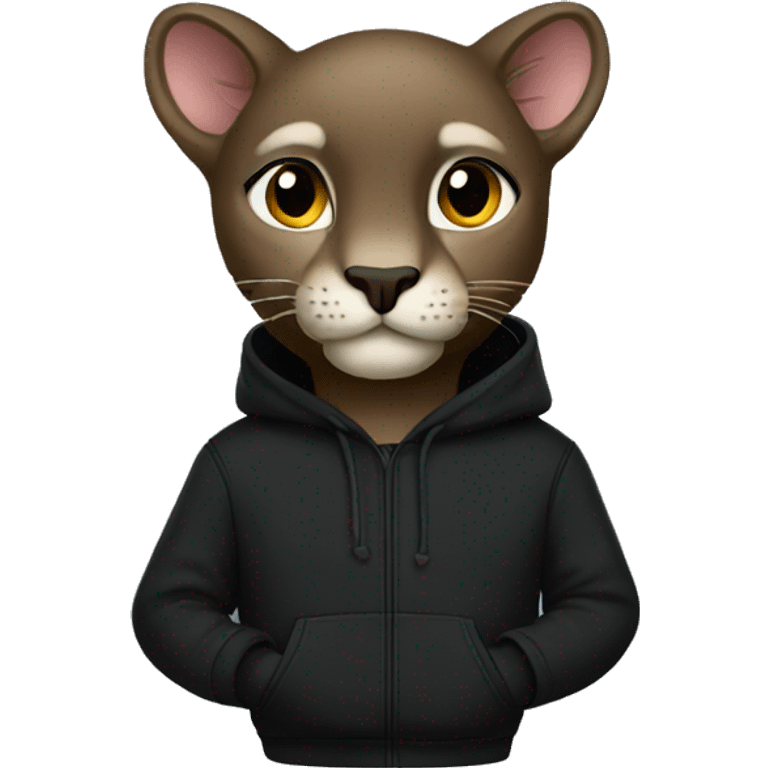 black puma wearing black hoodie emoji