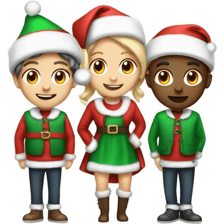 three roommates two boys one girl in christmas attire emoji