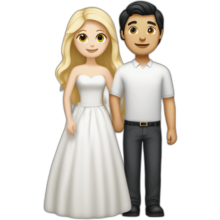 blond man, black hair white skin woman, marriage and holding gray cat emoji