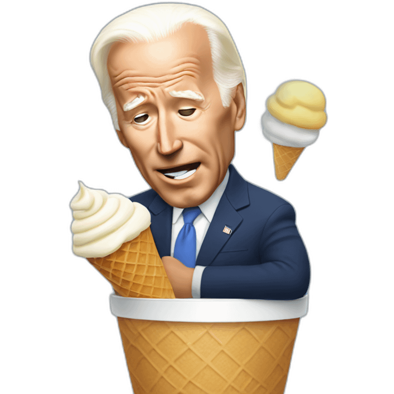 Joe Biden falling asleep while eating a vanilla ice cream cone emoji