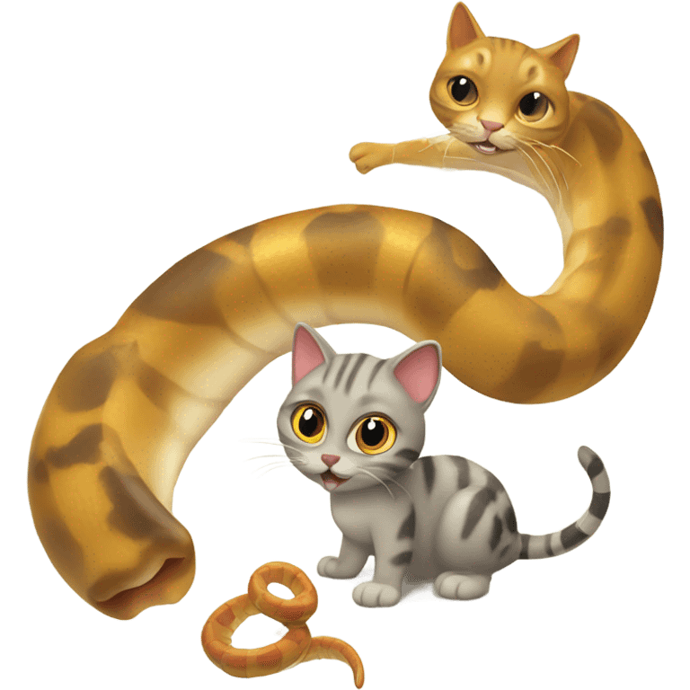 cat  and snake playing emoji