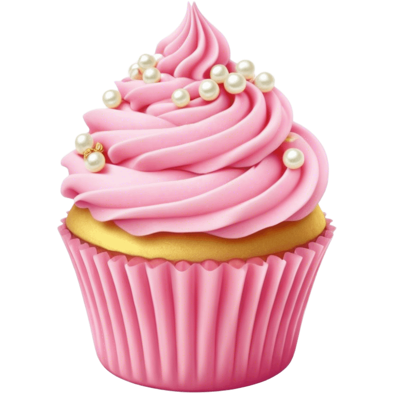 Cinematic Realistic Pink Cupcakes, fluffy pastel pink frosting swirled elegantly on top of golden cupcakes, tiny edible pearls adding a delicate touch, soft warm lighting creating a dreamy atmosphere, glowing with sweetness and charm. emoji