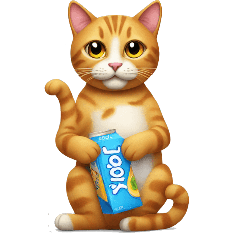 A cat holding a juicebox emoji