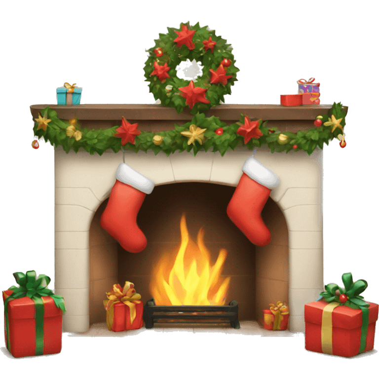 Christmas fireplace with stockings emoji