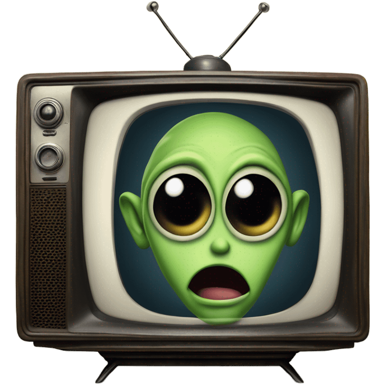 a realistic alien on a vintage TV screen emoji