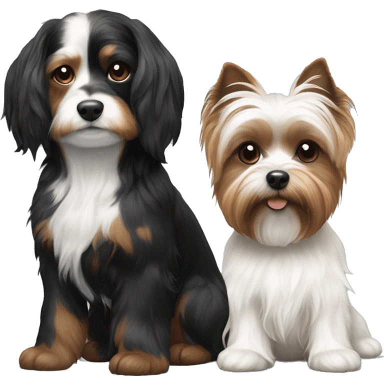 black and white havenese with an brown and white yorkie with no white on the havense emoji