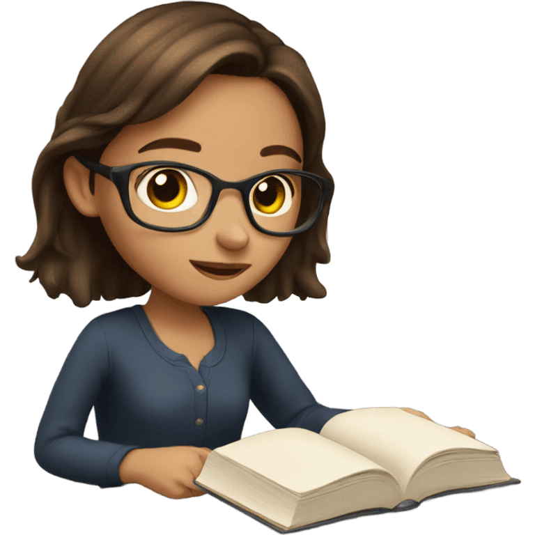 Girl with brown hair, reading book emoji