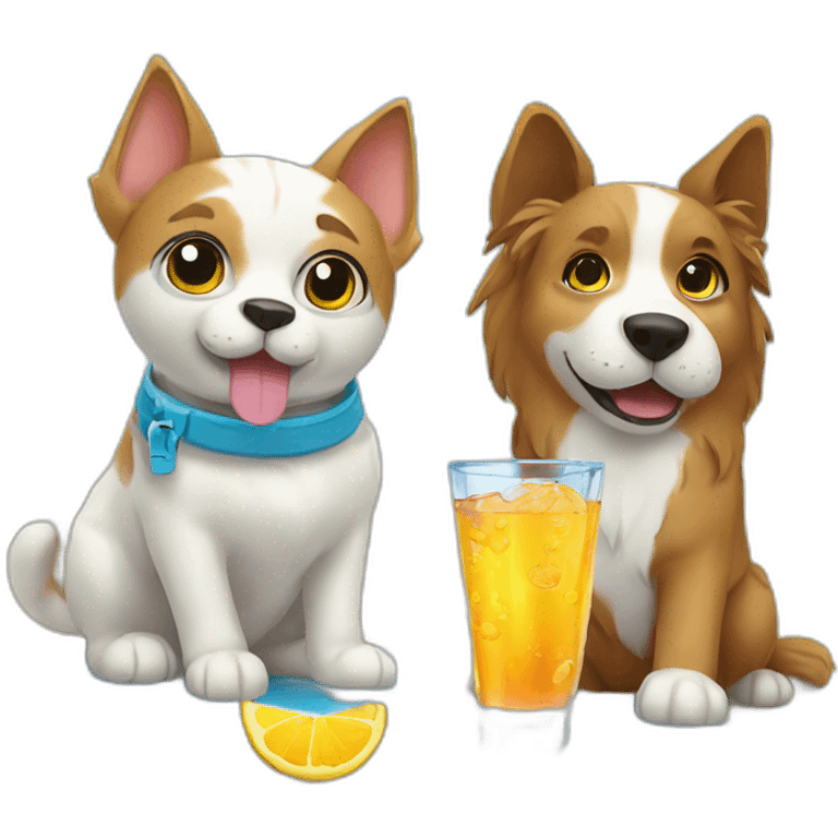 A cat and dog drink water in beach emoji