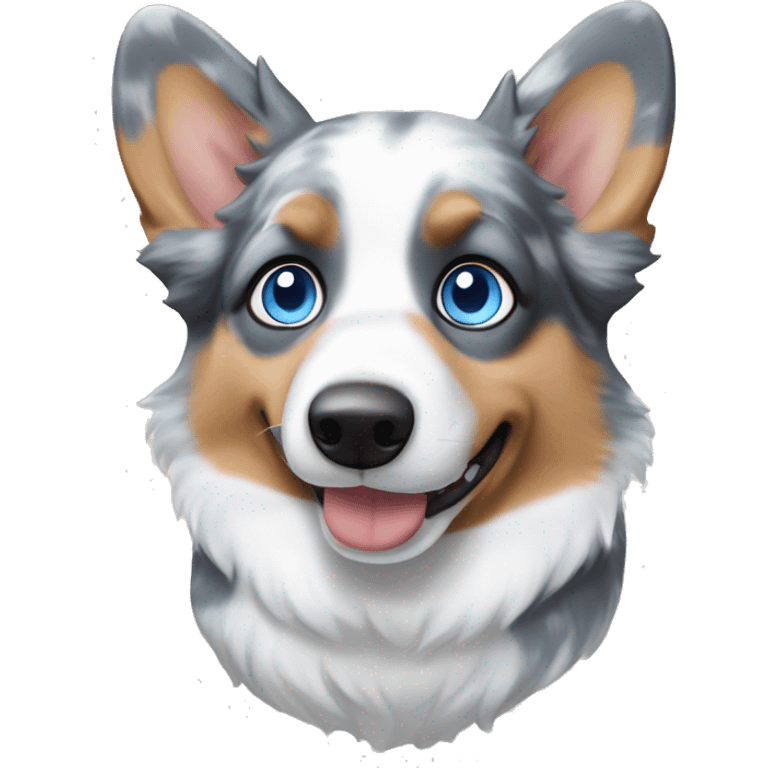 Blue Merle corgi with a blue eye emoji