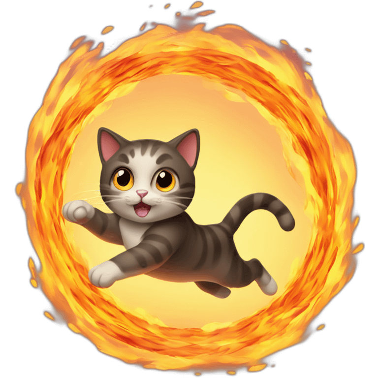 Cat jumping through fire hoop emoji