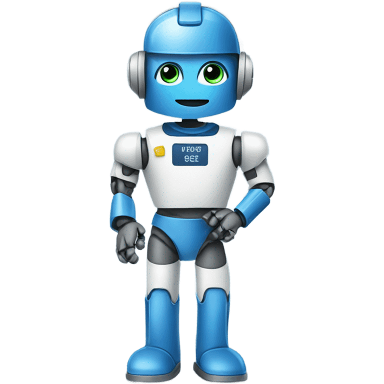 Robot wearing blue work fit emoji