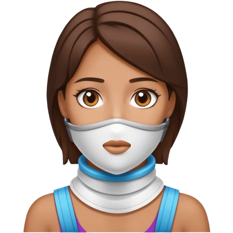 Tan brunette with a neck brace emoji