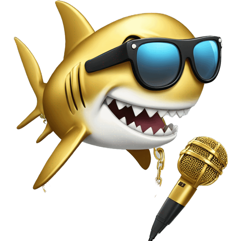 gold shark with chain and sunglasses holding microphone  emoji