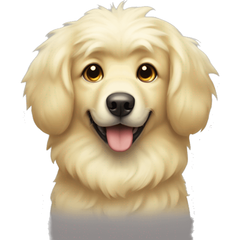 Fluffy light yellow dog with big dark ears and nose emoji