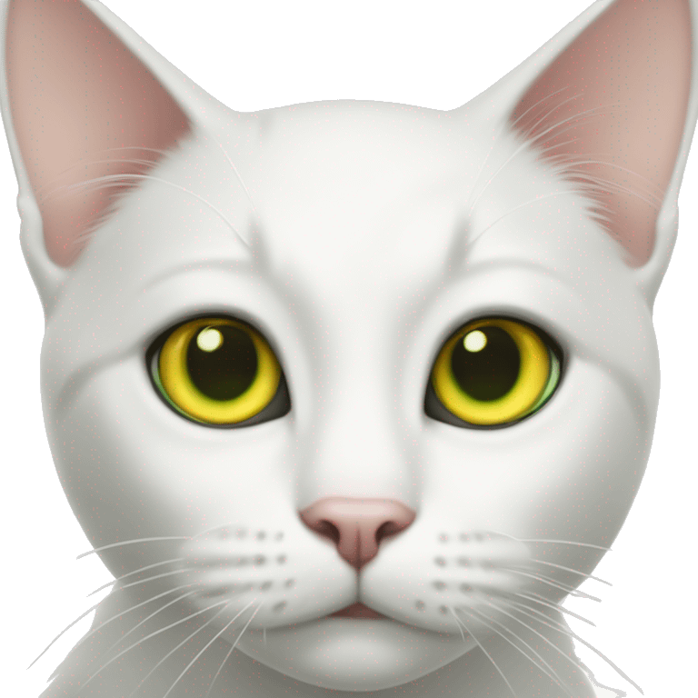 white cat  yellow eyes green collar black spot on head next to right ear emoji