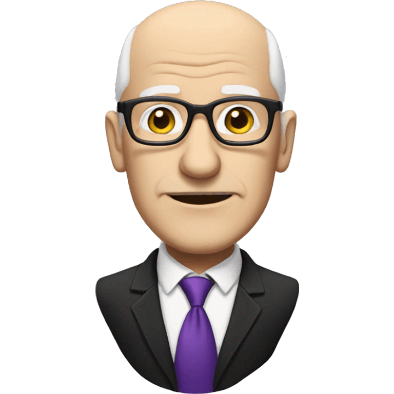 white, bald old man wearing a black suit with a purple tie and glasses, with no mustache emoji