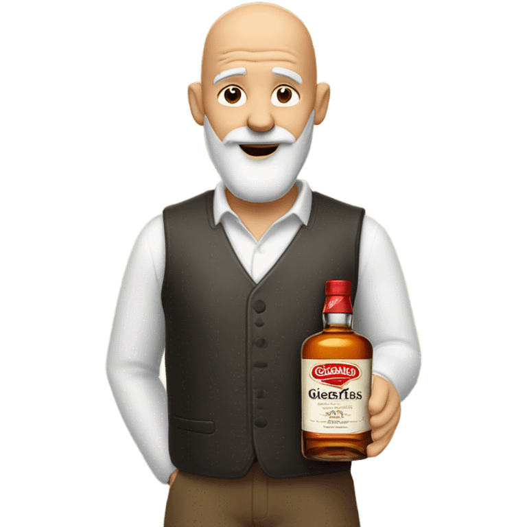 realistic meme of bald man with withe bart with Glenfarclas emoji