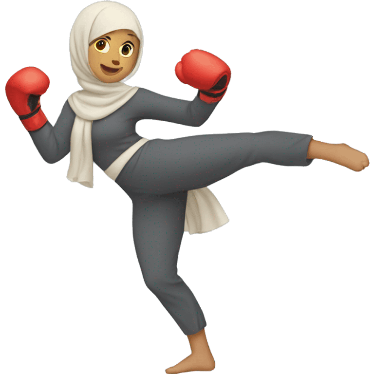 Woman kickboxing wearing hijab cast her leg emoji