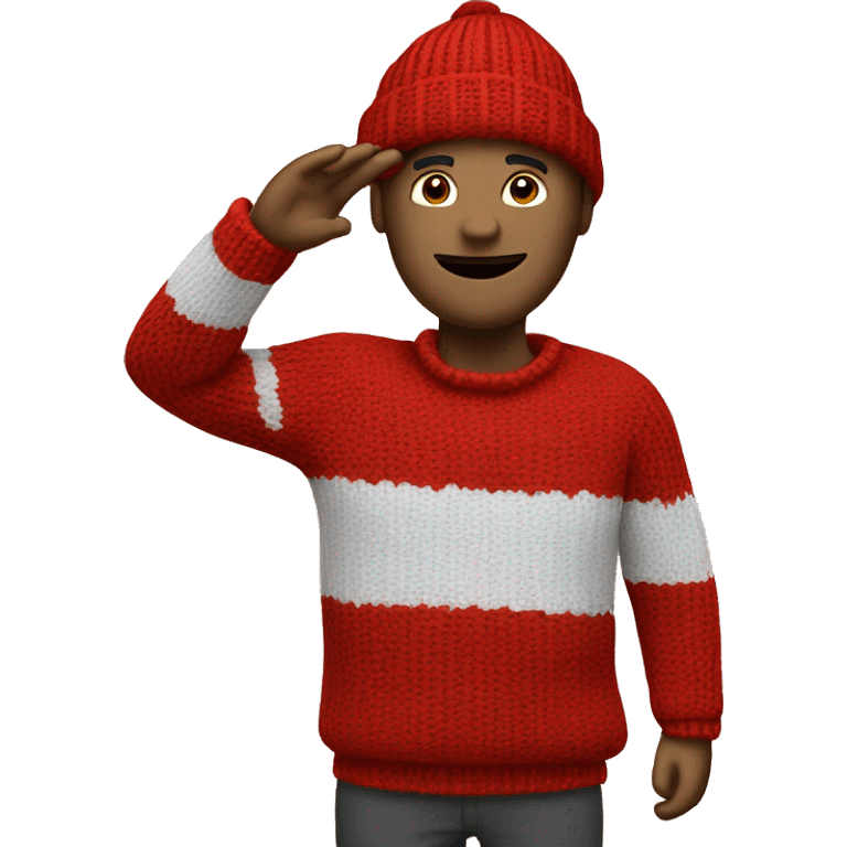 Man salutes in a red knitted hat emoji