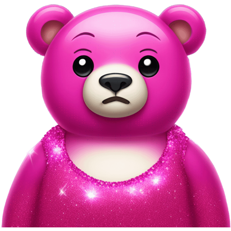 Hot pink sparkly fat bear standing with crystals and glitter  emoji