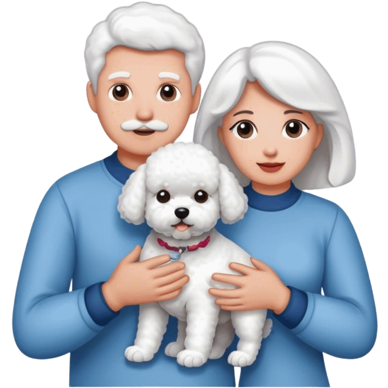 man and woman holding a bichon emoji