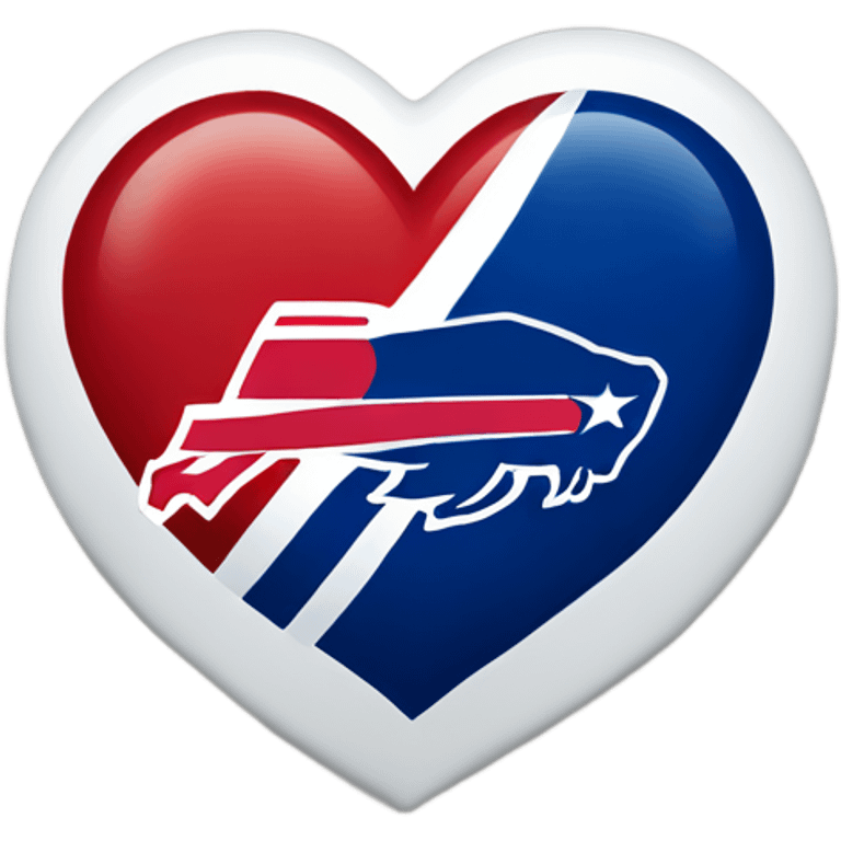 One solid Heart emoji with nothing outside of it with 3 colors, blue border outside, red heart inside, smaller white heart inside of that, with the nfl Buffalo bills in the middle  emoji