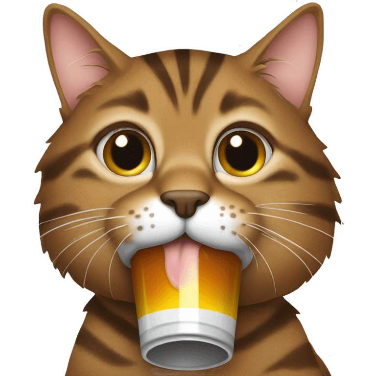 Brown tabby cat drinking beer emoji