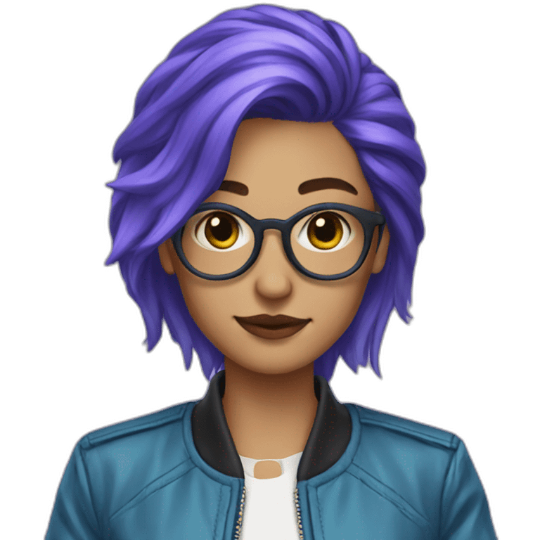 Blue purple hair jacket cool girl emoji