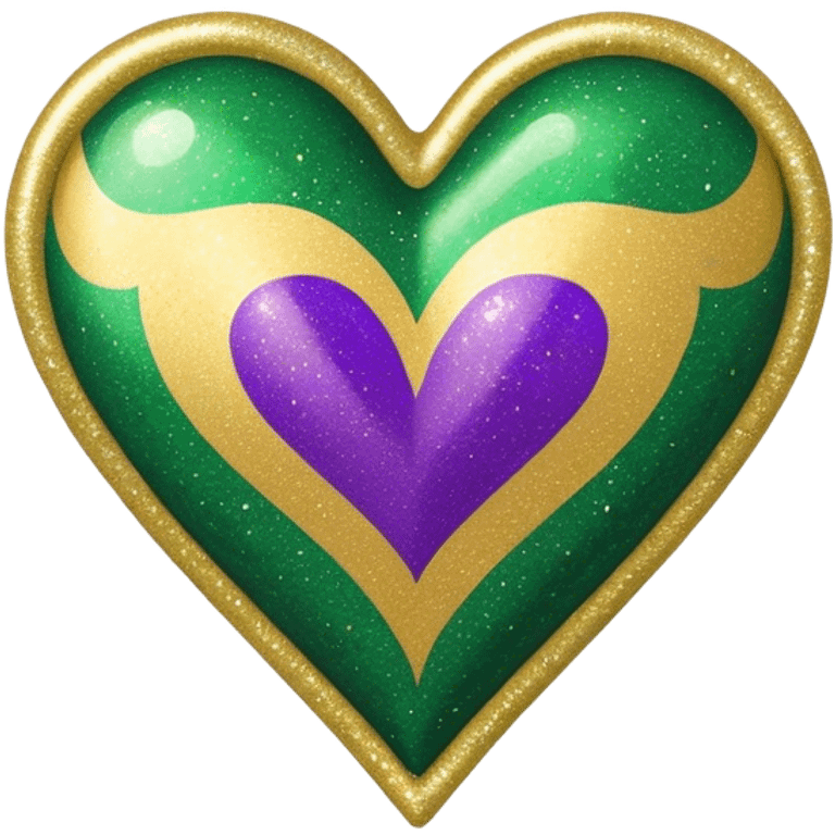 Gold, purple and green glitter Mardi Gras heart emoji