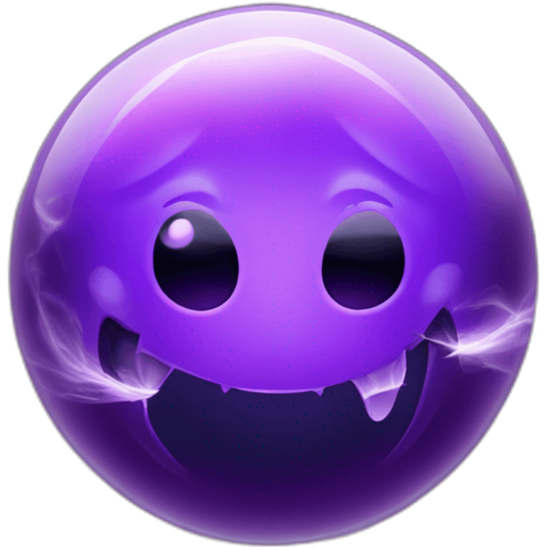 Crystal ball radiating with neon-purple mist and a ghostly face within emoji