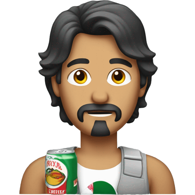 Mexican man with mullet and goatee with a can emoji