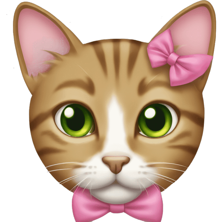 Tabby brownish cat green eyes with pink bow emoji