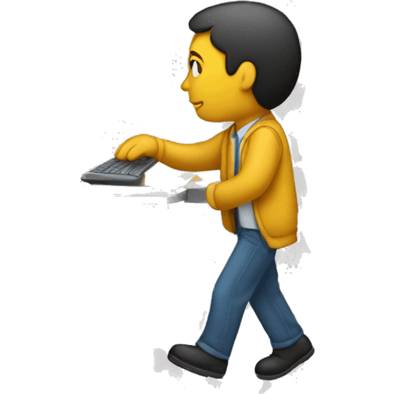 A person is walking while working on a computer, very busy. emoji