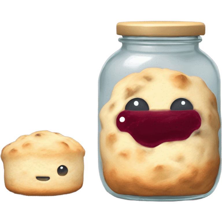 fluffy scone beside a small jam jar emoji