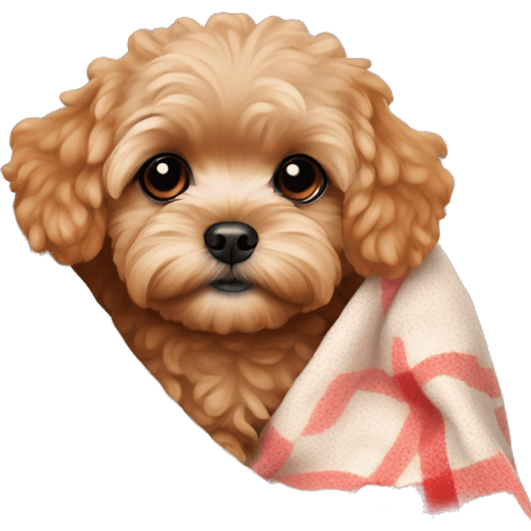 Red Maltipoo in cozy blanket emoji