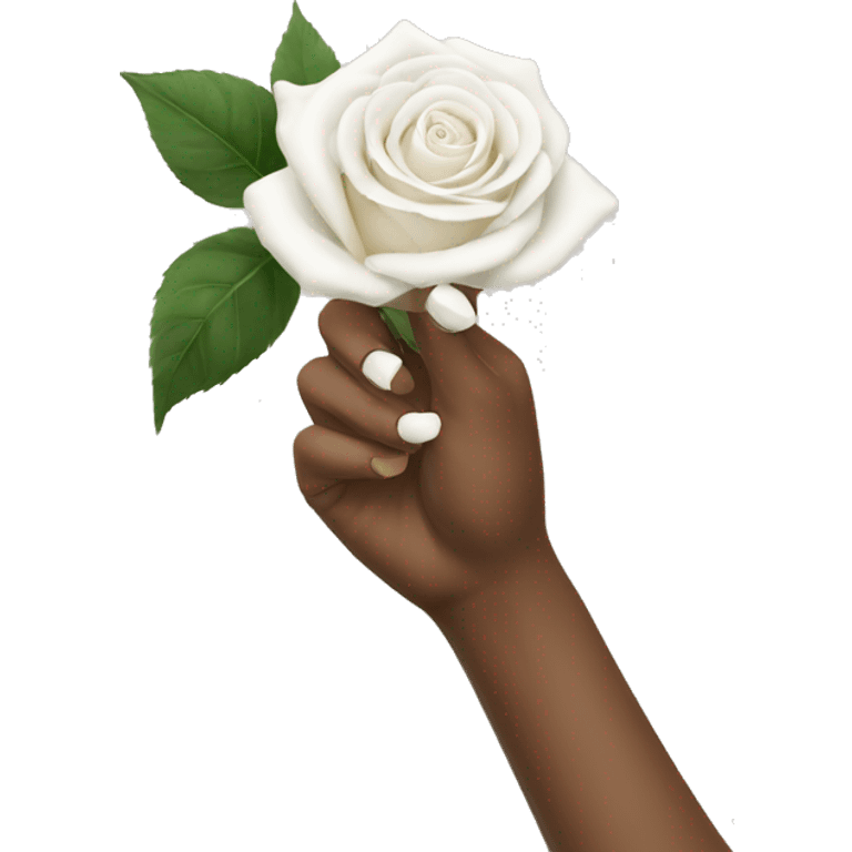 Hand with white nails holding a white rose emoji