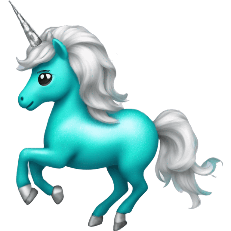 Sparkle turquoise unicorn with a silver horn emoji