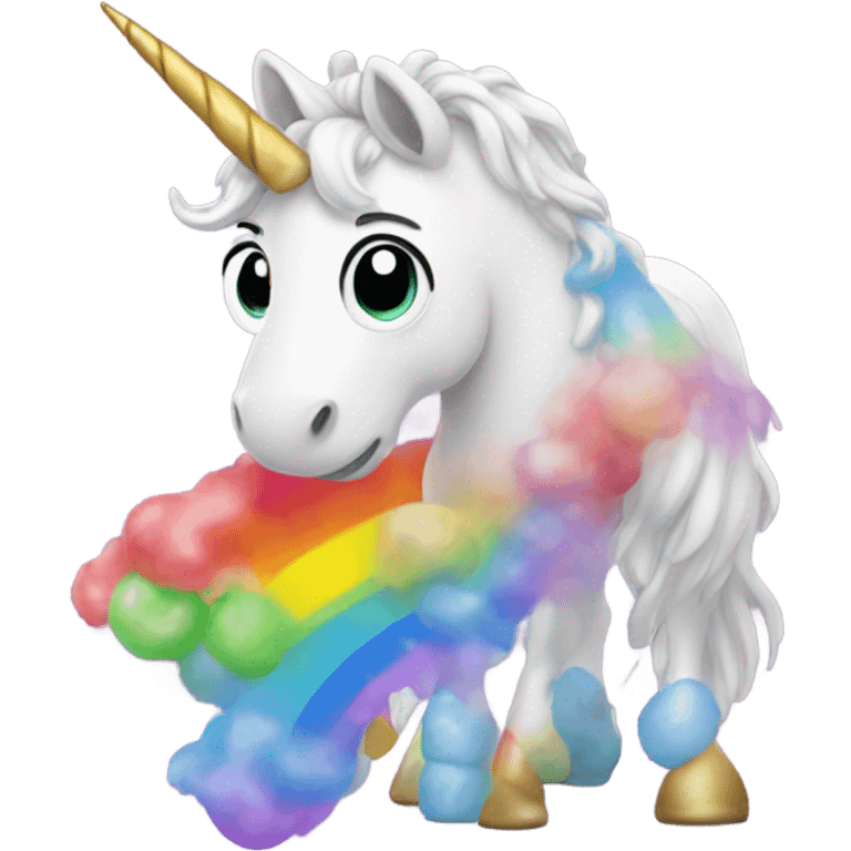 Unicorn making rainbow poop emoji